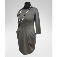 Szaro/brązowa elegancka sukienka z kieszeniami - Donna